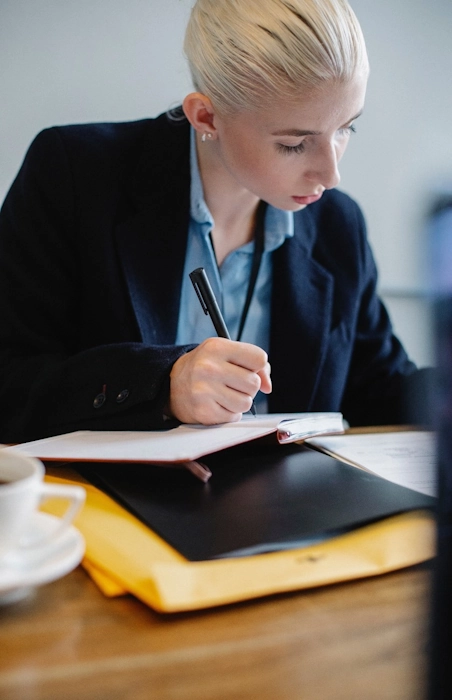 woman in suit working